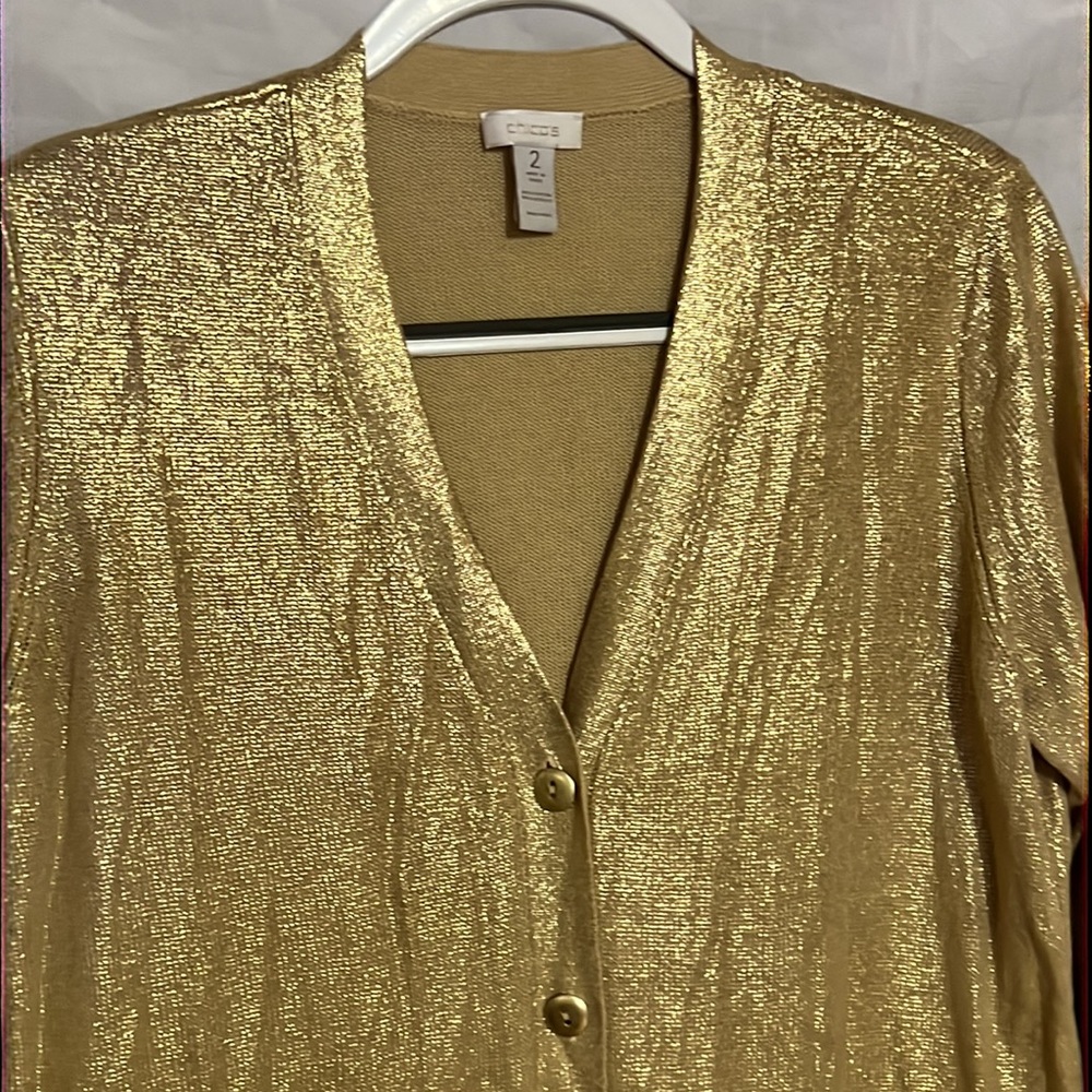 CHICO’S Beautiful Shimmering Gold Sweater, Size 2 (M/12) NWOT MAKE AN OFFER!!!